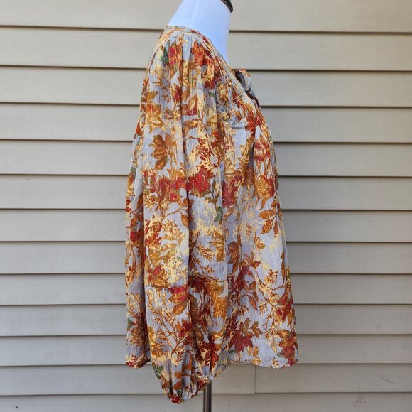 Maurices Plus Blouson Sleeve Blouse Metallic Sheer NWT Leaf Print Fall Autumn - Picture 11 of 16